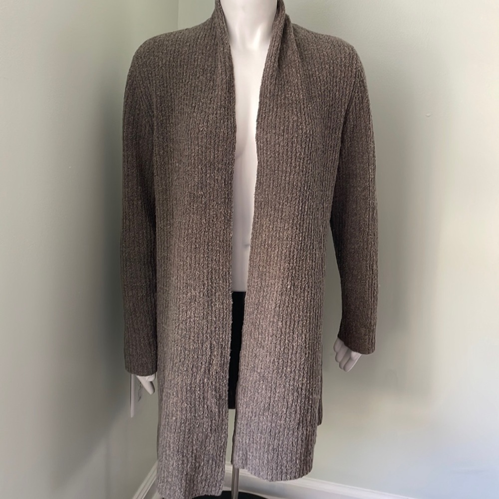EILEEN FISHER Wool Blend Long Ribbed Knit Cardigan Sweater Brown